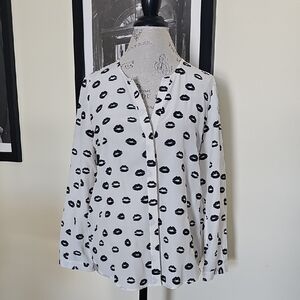 Joie sz S black lip patterned and ivory silk blouse